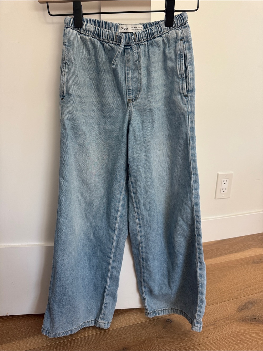 ZARA Light Blue Elastic Waist Wide-Leg Jeans